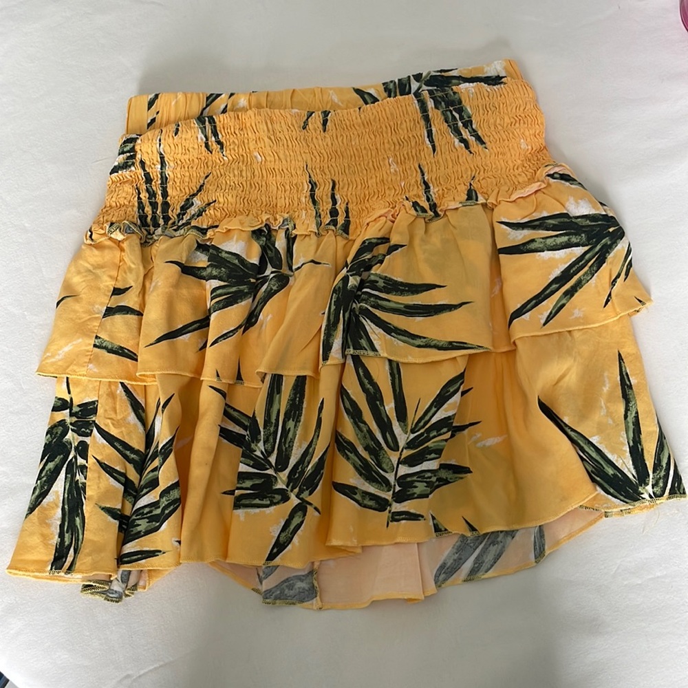 Tropical yellow print ruffled skirt